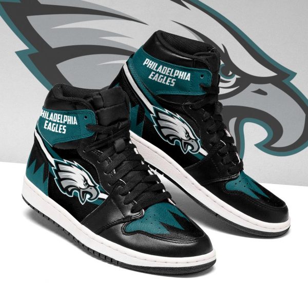 Women's Philadelphia Eagles High Top Leather AJ1 Sneakers 002 Women's Philadelphia Eagles High Top Leather AJ1 Sneakers 002